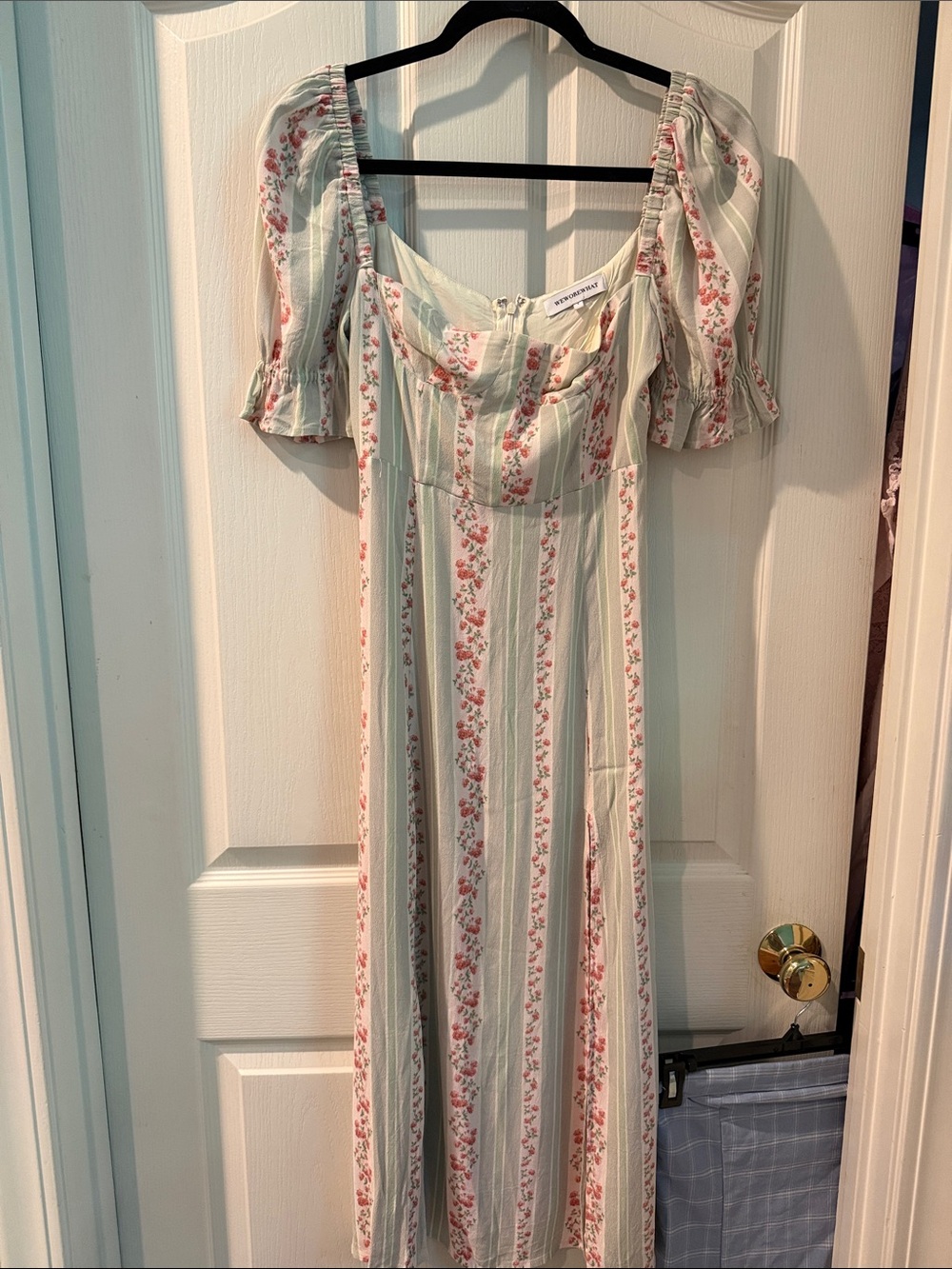 WeWoreWhat Mint Green and Pink Floral Stripe Maxi Dress